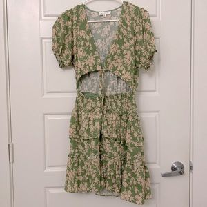 Green floral cutout dress